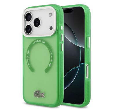 Lacoste MagSafe Transparent TPU & PC Case with Frosted Finish for iPhone 17 Pro, Drop Protection, Slim Profile, Sustainable Packaging, Easy Snap-On Design - Estragon Green