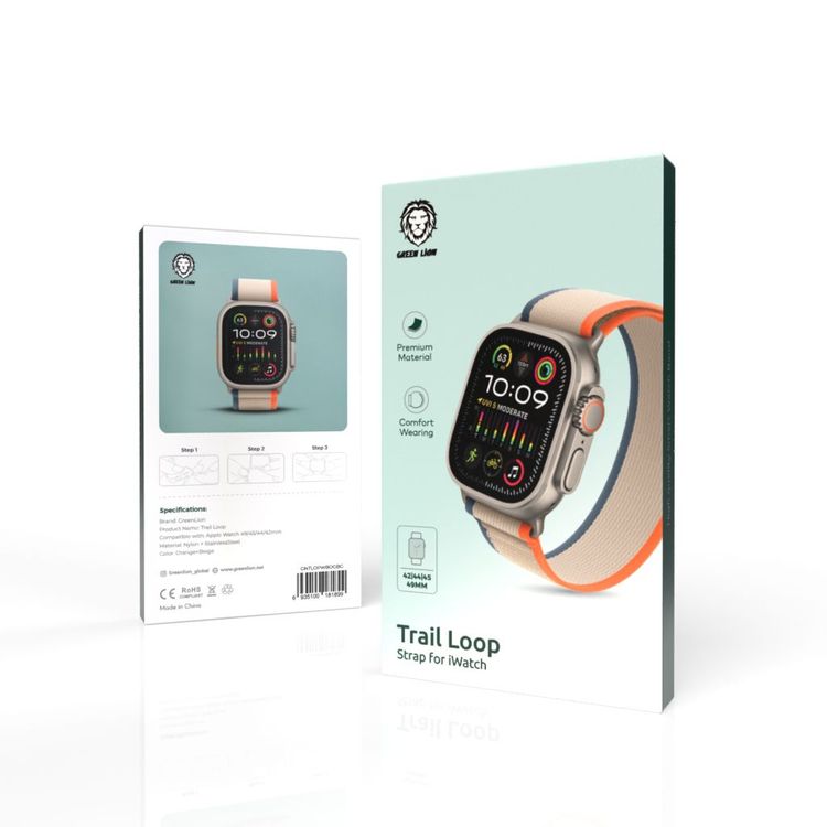 Green Lion Trail Loop Strap for iWatch, Comfortable Wearing, Premium Material, Compatible with Apple Watch 42/44/45/49 mm, Available in Various Colors - Orange / Beige