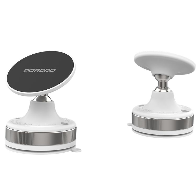 Porodo Vacuseal Smart Suction Magnetic Phone Mount with Adjustable Viewing Angle, N52 Magnets, 5.5" to 6.9" Device Compatibility, Strong Suction - White