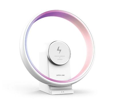 Green Lion Jupiter Wireless Charger & Speaker with 9 Lighting Modes, Bluetooth Version 5.2, USB-C Input Port, 1800mAh Battery, Up to 2 Hours Working Time, 4 Brightness Levels, Control Buttons - White