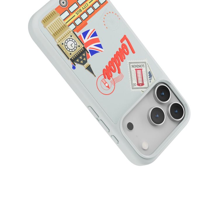 Levelo Vallo PU Leather Case for iPhone 17 Pro with Embroidery London Finish, Comfortable Hold, Durable PU Leather, Raised Bezels for Camera and Screen, True Microfiber Interior Lining, Scratch & Wear Resistant, Shock-Resistant Bumper - Brushed Silver