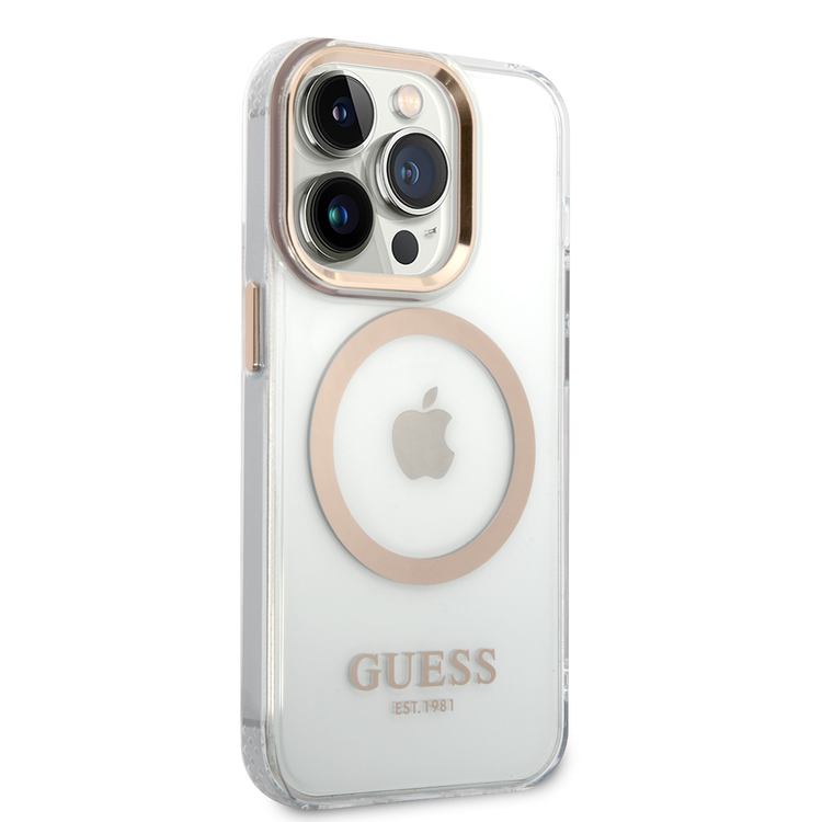 Guess Magsafe Compatibility Transparent Outline iPhone 14 Pro Max Compatibility - Gold