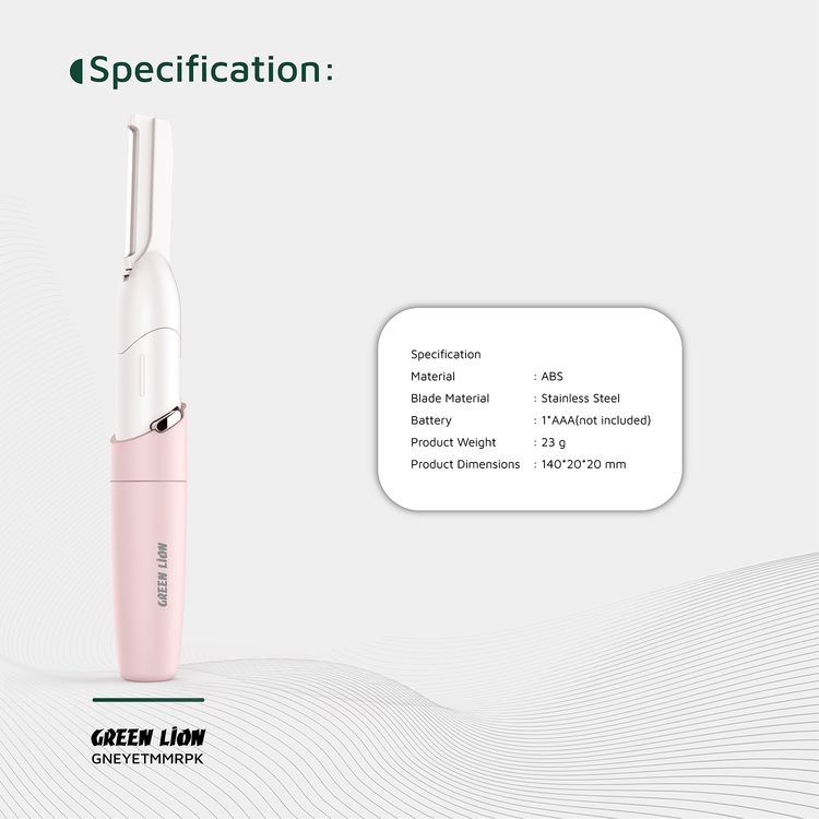 Green Lion Eyebrow Hair Trimmer with Adjustable Angle & Planner, ABS Material & Stainless Steel Blade, Replaceable AAA Battery, Skin Friendly, Precision Trimming, Ergonomic Design - Pink