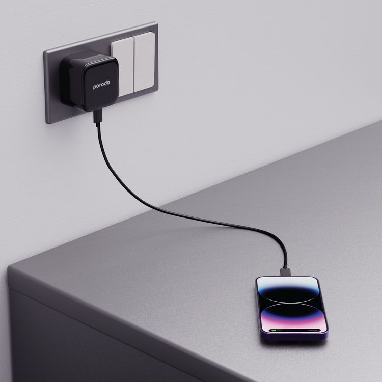 Porodo Super-Fast Dual USB-C Wall Charger With 1.2m Type-C To Type-C Cable - Black