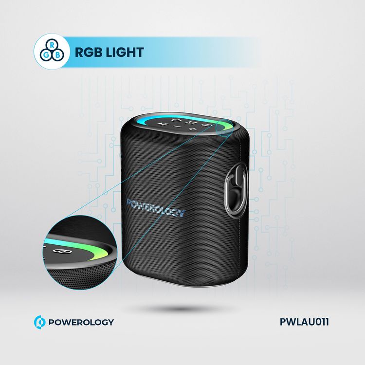 Powerology Portable Loud Speaker, 4000mAh Battery Capacity, Bluetooth Version 5.0, 3-4 Hours Charging Time, 8 Hours Working Time - Black