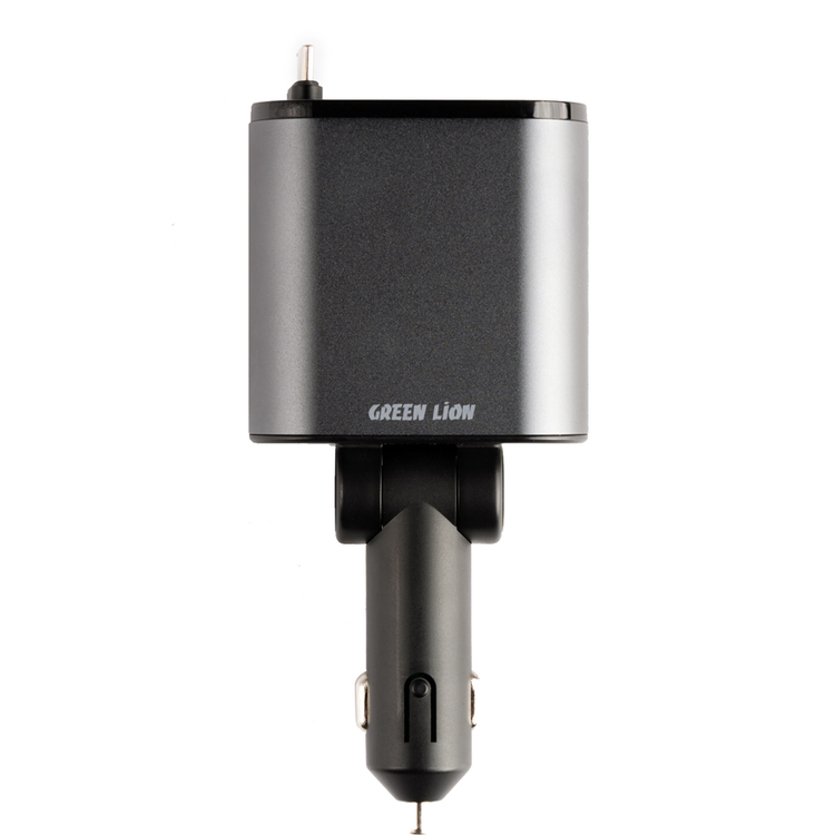 Green Lion Car Charger With Integrated Retractable Cables