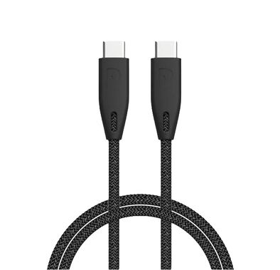  Powerology كابل USB-C إلى USB-C مجدول - 2 متر / 6.6 قدم - أسود - 2 متر