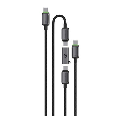 Powerology Argos Dual USB-C Cables with Connector, Extendable Up to 3m, Laptop Charging Support, E-Marker Chipset, Tangle-Free Design - Gray