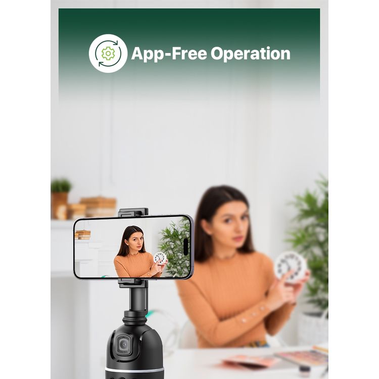 Green Lion Auto Track Gimbal, Multi-Device Support, Face Tracking, Gesture Detection, 3W Power, 1200mAh Battery, 1-4m Range,  6.5-9.5cm Phone Holder, Type-C Charging Port - Black