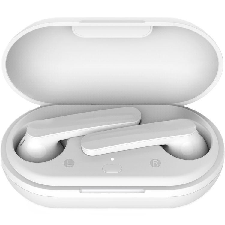 سماعات أذن لاسلكية من Powerology True Stereo Buds، مدة تشغيل تصل إلى 16 ساعة، بلوتوث 5.0، ملاءمة عالمية آمنة، تحكم باللمس، سعة بطارية 500 مللي أمبير في الساعة - أبيض 