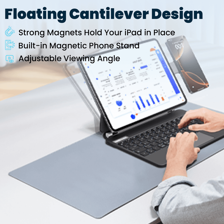 حافظة لوحة مفاتيح لاسلكية من باورولوجي داينا بورد لجهاز آيباد برو 11 بوصة (M4)، حامل هاتف ماج سيف، لوحة لمس، مفاتيح وسائط متعددة، سعة بطارية 500 مللي أمبير/ساعة، وقت عمل 8 أيام، وقت شحن 2.5 ساعة، سهولة الوصول إلى القلم، بلوتوث الإصدار 5.1، نطاق نقل 10 أمتار، ملحق سريع التركيب - أسود