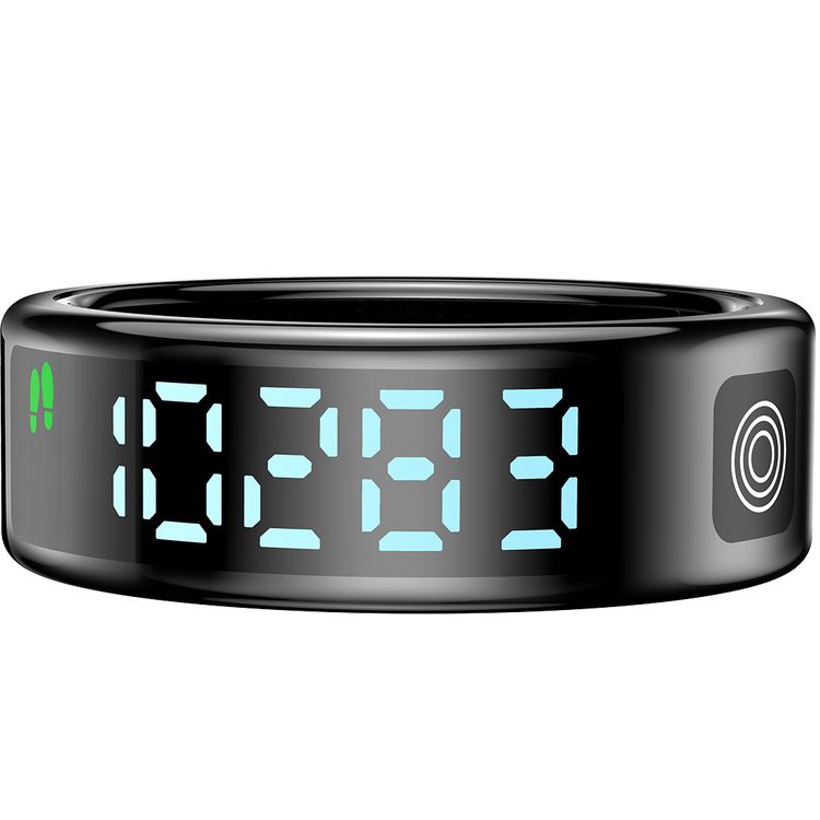 Porodo FitSync Smart Ring with Digital Display with Touch Scroll Function in Small Size 7, Up to 4 Days Active Use Time, 96KB Ram & 128KB ROM, Camera Gesture Control, Activity Tracking & 128 Sport Modes - Black