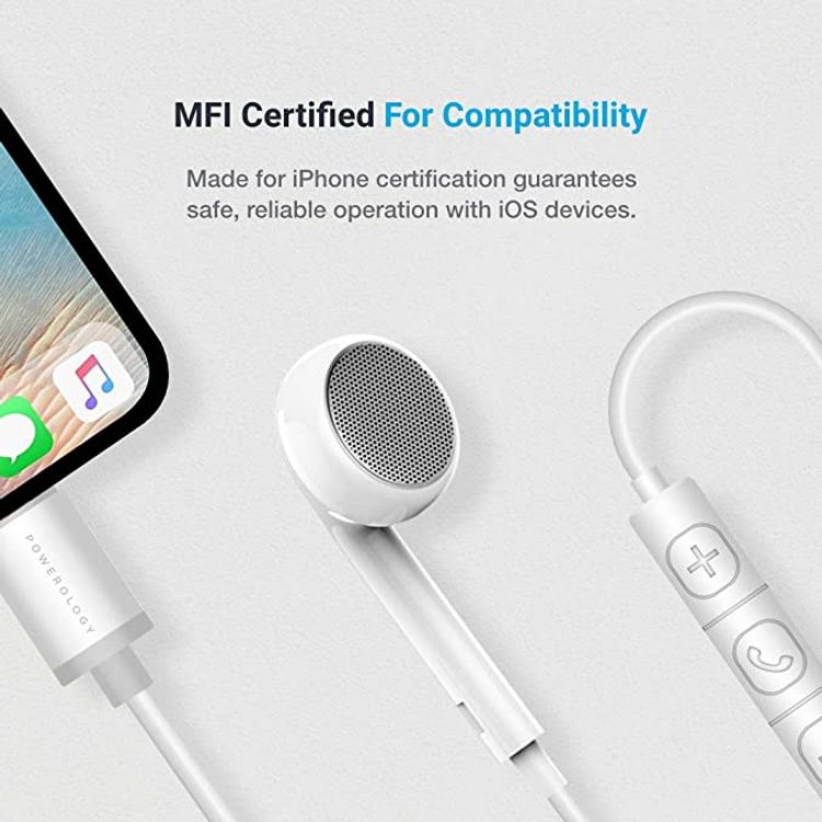 Powerology Single Mono Earphone with MFi Lightning Connector (Updated Version) - White