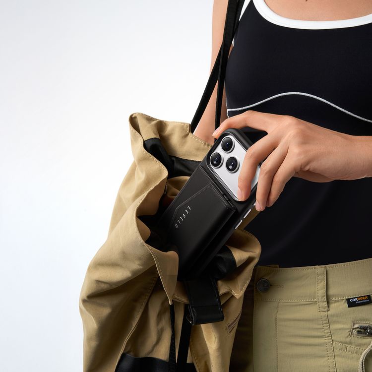 Levelo Vertex PU Leather Wallet Case for iPhone 17 Pro Max, Shock-Resistant Bumper, Raised Bezels for Camera & Screen, MagSafe Compatible, Drop-Tested, Full-Wrap Leather Build, Detachable Magnetic Wallet - Black