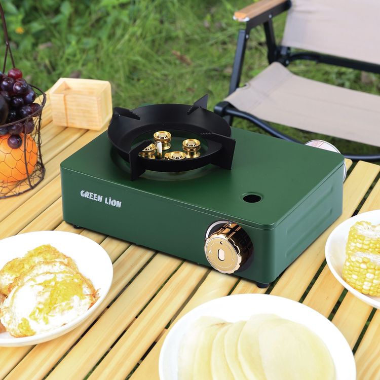 Green Lion Windproof Style 4 Burner Mini Cassette Stove - Green