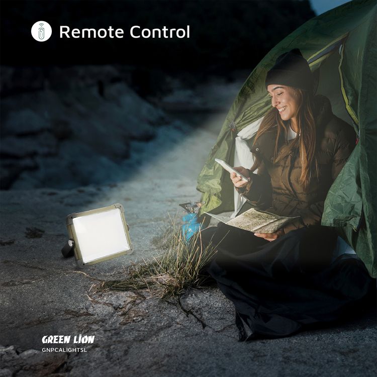 Green Lion Solar Camping Light with Power Bank Function, Up to 12 Hours Working Time, 4 Light Modes, 2.1m Maximum Adjustable Height, Digital Battery Display, 1500lm Brightness - Silver