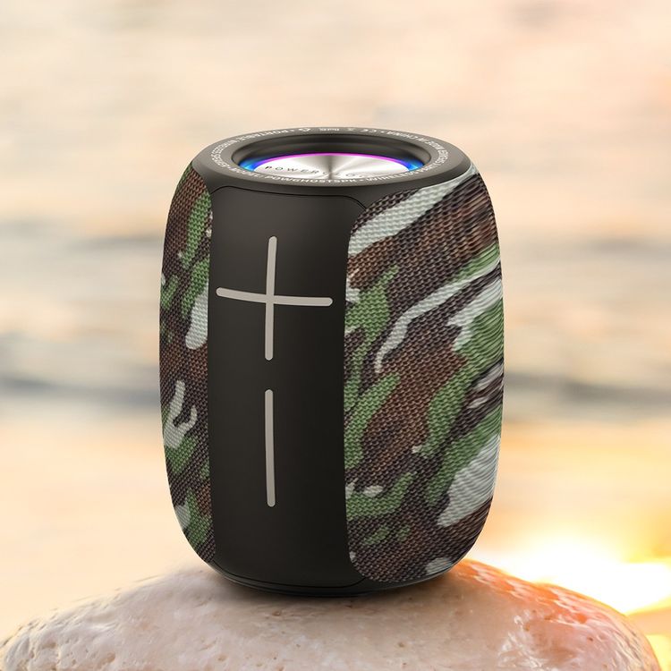 Powerology Ghost Speaker, 5h Playtime, Bluetooth 5.0, 1500mAh Battery Capacity, FM Function, IPX5 Water Resistant, Enhanced Bass - Camouflage