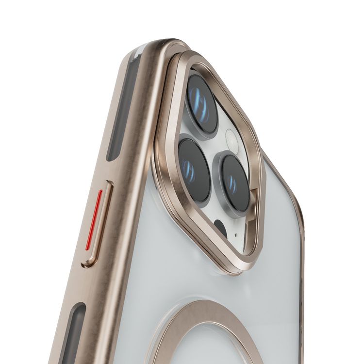 Levelo Elio PC Case with Camera Ring Stand for iPhone 16 Pro Max, Built-in Kickstand, MagSafe Compatible - Rose Gold Titanium