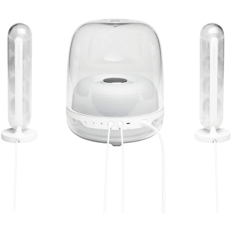 Harman Kardon Soundsticks 4 Wireless Bluetooth 2.1 Speaker System, Iconic Transparent Design, Extraordinary Sound, Rich Bass from Powered Subwoofer - White