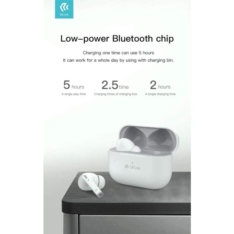 Devia Joy A5 Series TWS Wireless Earphone with Touch Operation - Pure HI-Fi Quality Sound - 5-Hours Playtime - Ergonomic Design Portable Bluetooth 5.0 Headset - White