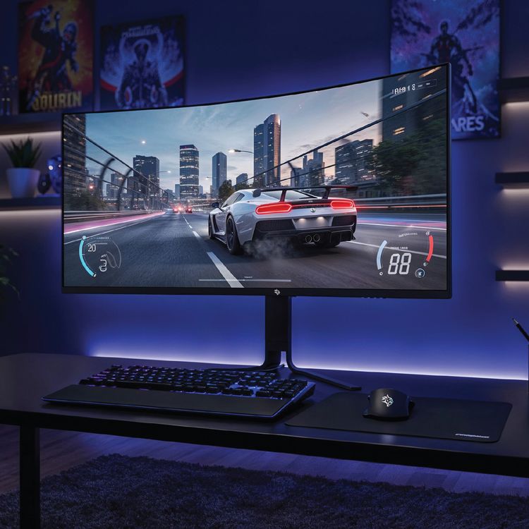 Porodo Gaming Ultra-Wide 34" Curved QHD Gaming Monitor with Ergonomic 3-Axis Stand, E-LED Backlight, VA Panel, 178° Viewing Angle, sRGB 100% Color Gamut  - Black