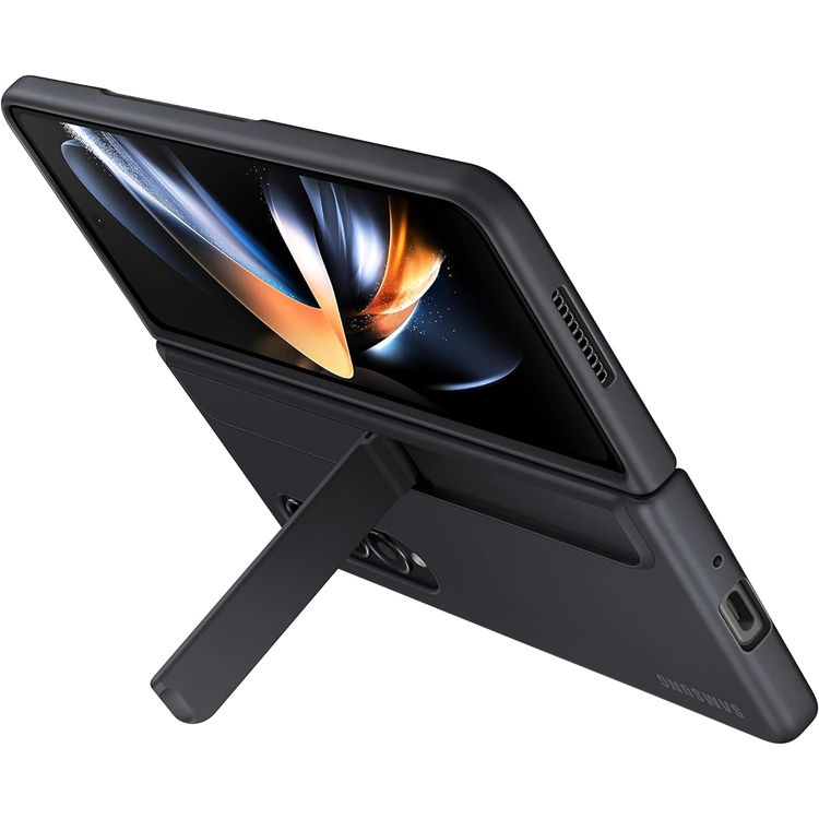 غطاء سامسونج قائم مع قلم لهاتف Galaxy Z Fold 4، مصنوع من البلاستيك، حامل قلم، غطاء قائم، زاوية قائمة 55 درجة، فتحات دقيقة - أسود