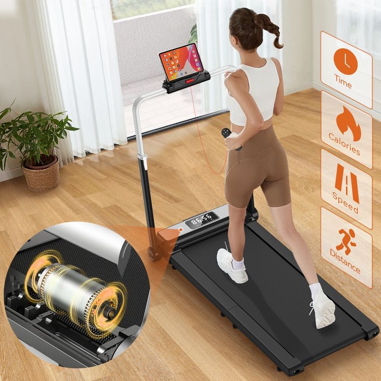 Powerology Walking & Running Pad with Folding Design, Digital Display, 120kg Load Capacity, 5-Layer Running Belt, Adjustable Handlebar Height, 10 km/h Max Speed, Remote Control Included - Black
