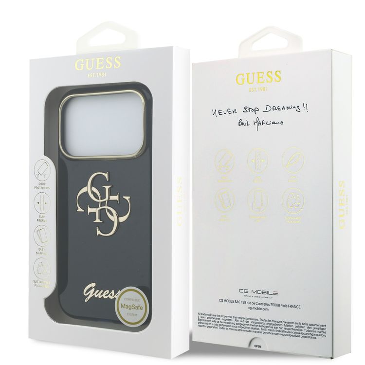 Guess IML Case with 4G & Script Logo for iPhone 17 Pro Max, Comfortable Grip, Easy Snap-On, Slim Profile, Lightweight, Durable Material - Navy Blue 