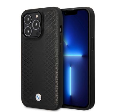 BMW Magsafe Compatibility Signature Collection Genuine Leather with Diamond Hot Stamp Pattern iPhone 14 Pro Compatibility - Black