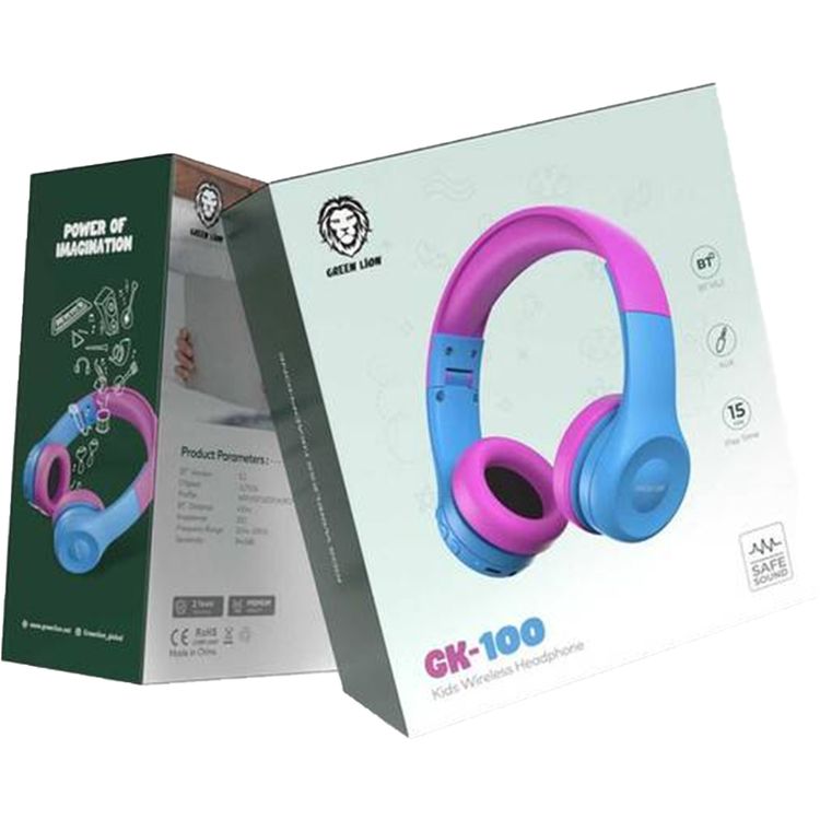 Green Lion Gk-100 Kid Wireless Headphones with High-quality Audio Clarity, Kid-Friendly, Built-in AUX Option, 40mm Driver Size, 15 Hours Playtime, Less than 2 Hours Re-charge Time, Lightweight,  10m Bluetooth Range - Blue/Pink