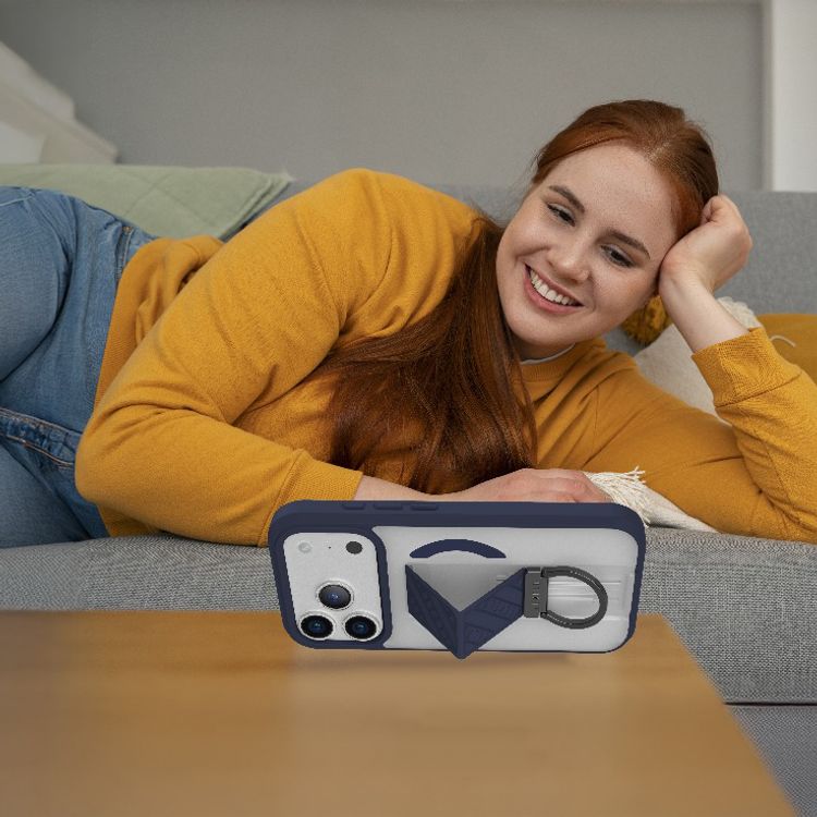 غطاء Levelo Morphix Clara GripStand MagSafe لجهاز iPhone 17 Pro، حواف مرتفعة للكاميرا والشاشة، مغناطيس قوي، جسم مقاوم للصدمات وذو تشطيب غير لامع، حامل D-Ring مرن، مقاوم لبصمات الأصابع - اللون الأزرق منتصف الليل