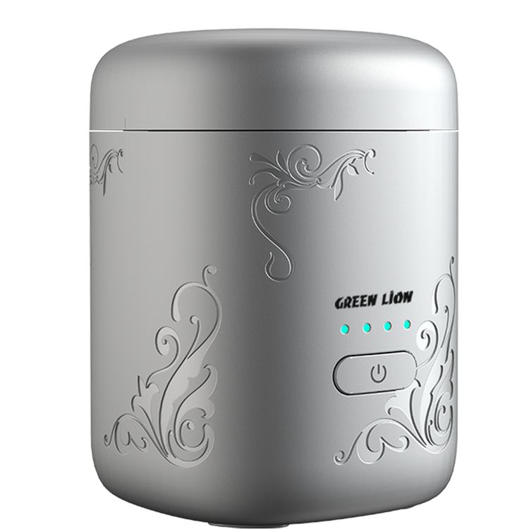 Green Lion Aseel Bakhour Burner with Aesthetic Appearance, 1400mAh Battery, 120 Seconds Single Burning Time, Auto-Off Function, Wide Area Coverage, LED Indicator, Safe & Non-Toxic - Silver
