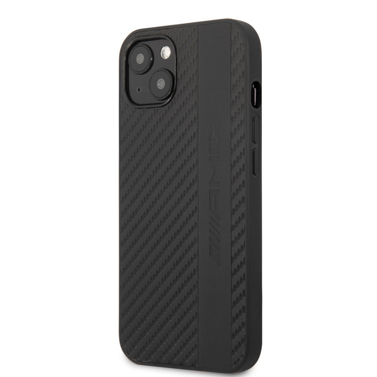 CG MOBILE AMG PC/TPU Case with PU Carbon Effect Gray Leather Stripe & Hot Stamped Logo Compatible for iPhone 13 Pro Max (6.7") Easy Access to All Ports, Shock-Absorption, Anti-Scratch, & Drop Protection Back Cover Suitable with Wireless Charging Officially Licensed