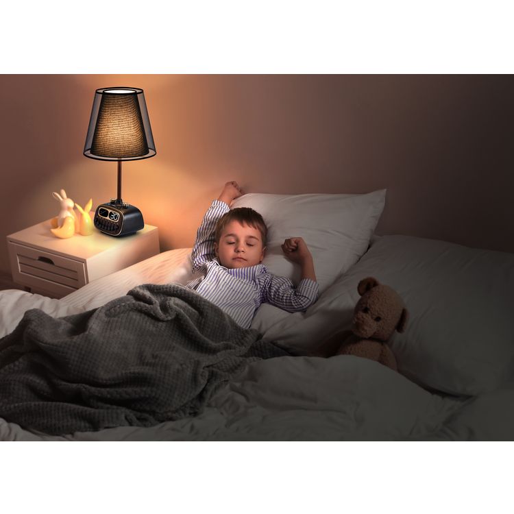 Porodo Retro Desk Lamp White-Noise & BT Speaker, Alarm and Snooze Function, Screen Display, 3 Brightness Levels (Low, Medium, High), Charging Ability, 8 Nature Sounds, USB-A Charging Port - Black 