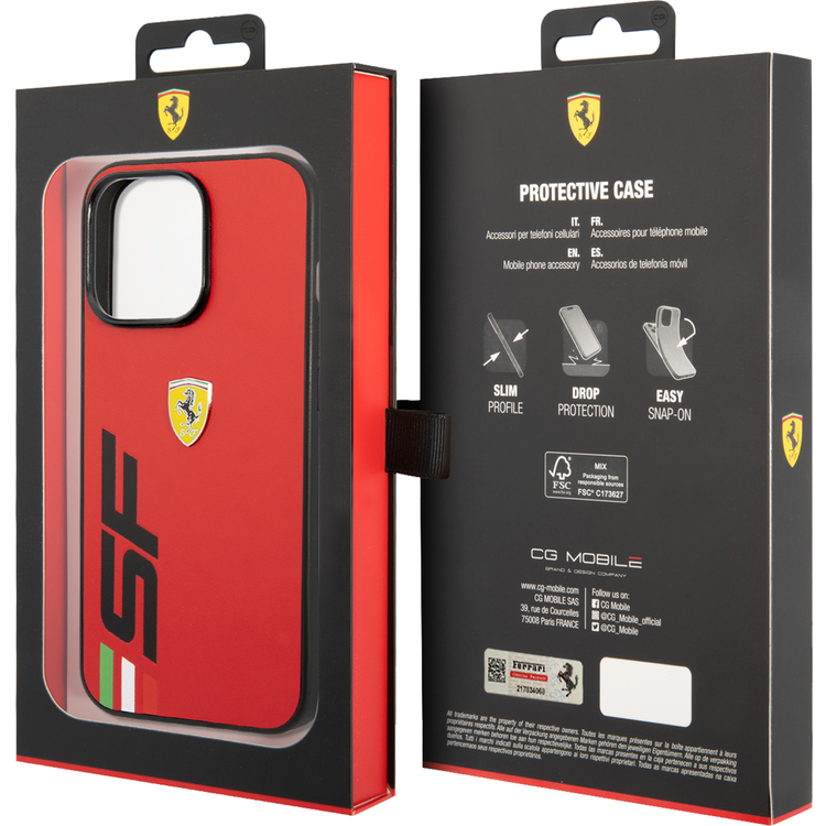 Ferrari Leather Printed Big SF Logo Hard case, Drop protection, Compatible with iPhone 13 Pro Max  - Red
