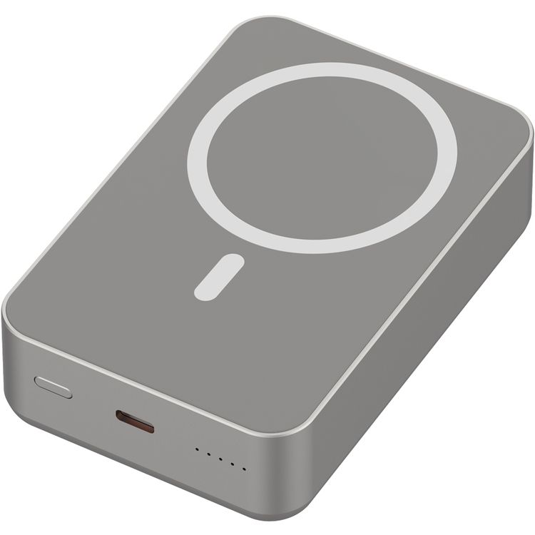 بنك الطاقة Powerology MagSafe من الألومنيوم بقدرة 20000 مللي أمبير في الساعة مع مؤشر لمستوى البطارية، تصميم خفيف الوزن وصغير الحجم، شحن سريع ومتزامن، مدخل ومخرج من النوع C، مخرج لاسلكي 15 وات - تيتانيوم
