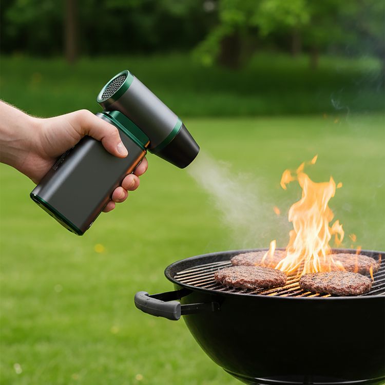 Green Lion Jet Max Air Blower with 110000 RPM, 45m/s Wind Speed, 5-Speed Adjustment, Turbo Boost Mode, 240 Minutes Runtime, Digital Display, LED Spotlight, USB-C Charging Port, Interchangeable Nozzles,  Brushless Motor, 2-3 Hours Charging Time - Gray