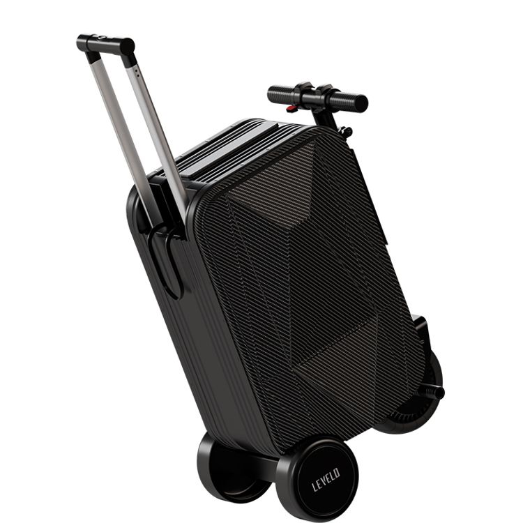 Levelo Spark-E Portable E-Scooter Luggage with Smooth-Rolling Wheels , Ultra-Light Carbon Fiber Construction, TSA Lock, Smart Telescopic Handle, Effortless Travel, Reverse gear, 250W Motor Power, 20L Luggage Capacity,  110kg Max User Weight - Black