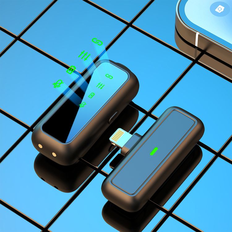 Green Lion GM-65X Microphone with Lightning Devices, ANC Noise Reduction, Omnidirectional Microphone, 1-2 Hours Charging Time, 20m Transmission Range, 6 Hours Battery Life, ABS Material, 60mAh Battery Capacity, Type-C Charging Port, Plug & Play, Digital Display - Black