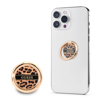 Guess Metal Ring Stand 4G, Compatible with All Smartphone - Leopard Brown