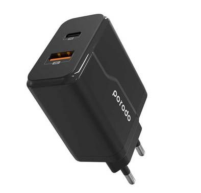 Porodo Dual Port Wall Charger PD 20W + QC 3.0, Braided Ty...