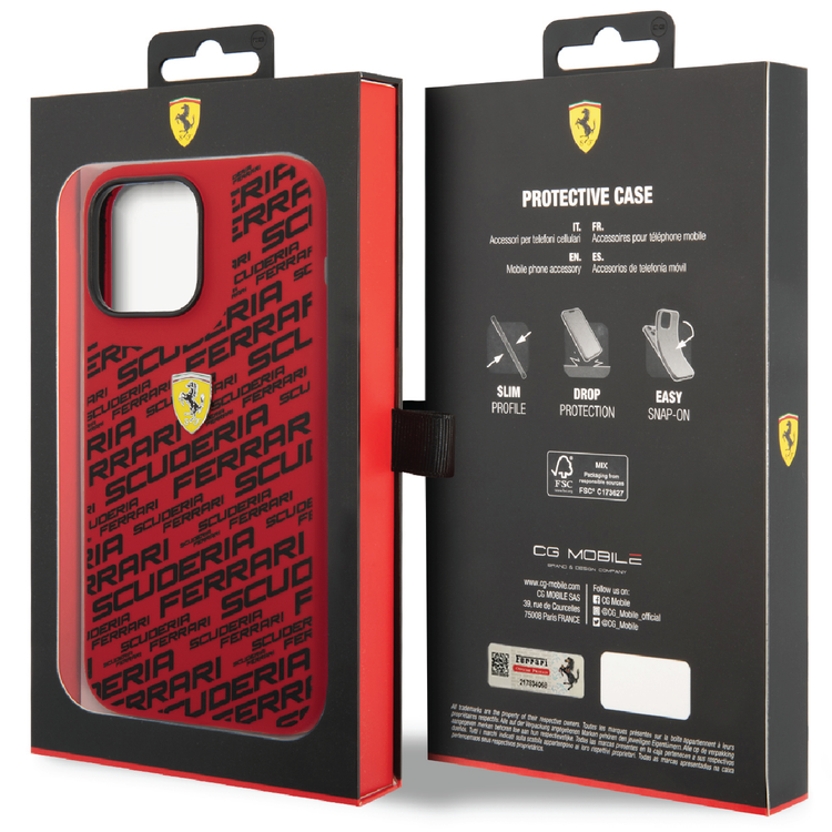Ferrari Liquid Silicone Case All Over Printed Scuderia iPhone 14 Pro Compatibility - Red