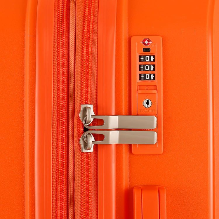 H.T Luggage Bag, Hard Case Polypropylene (PP) Material, Expandable, Telescopic Handle, Scratch Resistant, TSA Lock, Medium Case Size - Orange