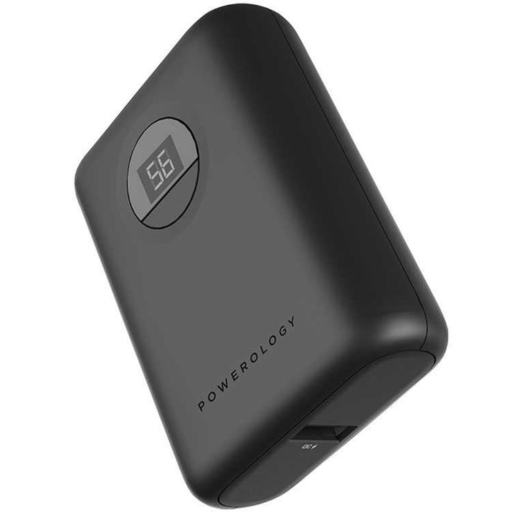 Powerology Ultra-Compact PD 10000mAh Power Bank with Digital Display, 20W Power Delivery, USB-A QC 18W, 0%-60% Charge in 35 Minutes, PowerDash 3.0, Lithium-ion Battery, Lightweight & Compact - Black