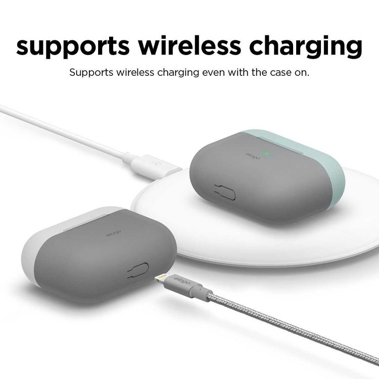 Elago Duo Case for Apple Airpods Pro - Top-Light Gray / Mint, Bottom-Dark Gray Translucent