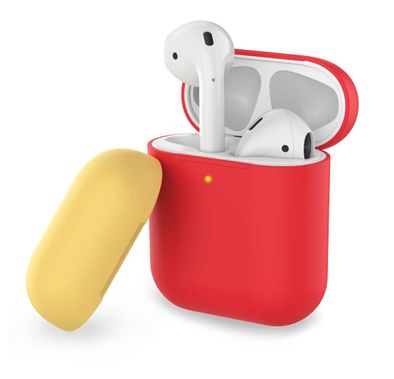 AhaStyle Two Toned Silicone Case Compatible for AirPods 1/2, Scratch Resistant, Shock Absorption, Drop Protection, & Dustproof Protective Silicone Cover - Red / Yellow