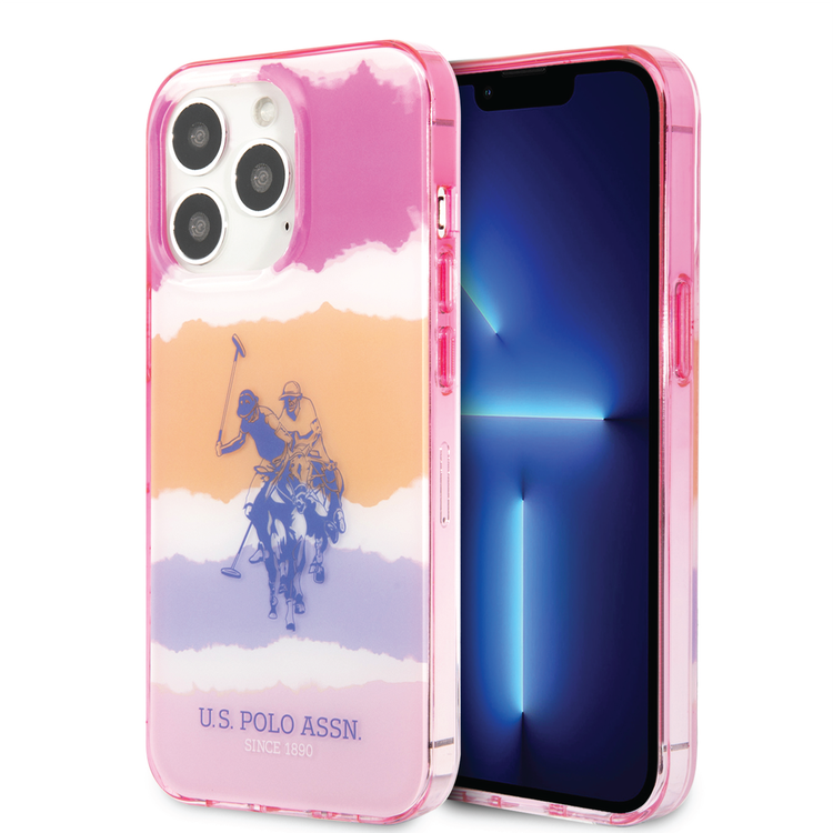 USPA PC/TPU Case with Blurred Stripes & Horse Logo iPhone 14 Pro Max Compatibility - Pink