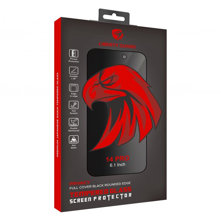 Liberty Guard 2.5D Full Cover Privacy iPhone 14 Pro with Glass Screen, Anti-Finger Print - Privacy