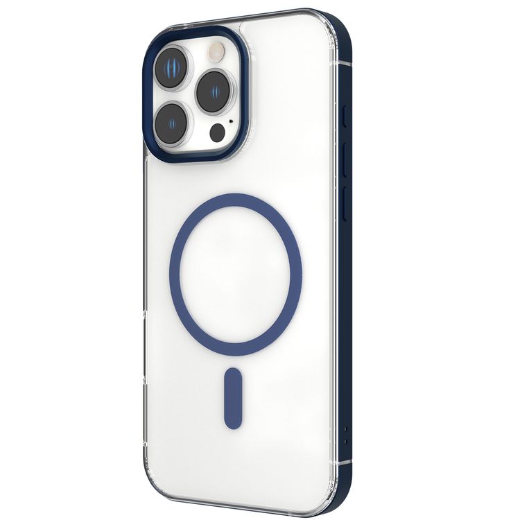 Levelo Claire Magsafe Case with Aluminum Bumper Case for iPhone 16 Pro Max, Hybrid Case, MagSafe Compatibility - Blue