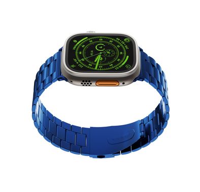 Levelo Monet Stainless Steel Watch Strap with Adjustable Links for Apple Watch 49/46mm, Hypoallergenic Material, 24/7 Wearability, Anti-Oxidation Technology, Compatible with SE, Series 9, 8, 7, 6 & 5 - Blue